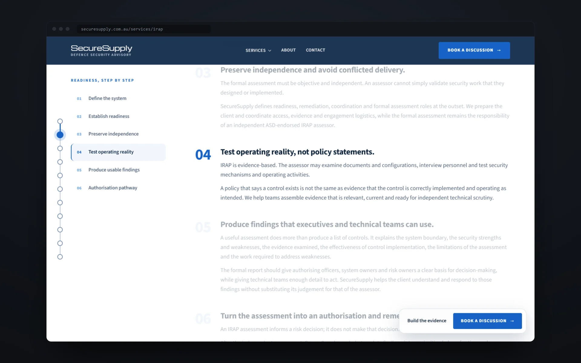 A custom interactive readiness stepper built for the SecureSupply site